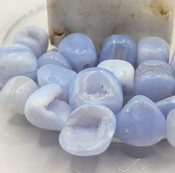 Blue Lace Agate Geode Tumbles Blue Lace Agate Geode Tumbles