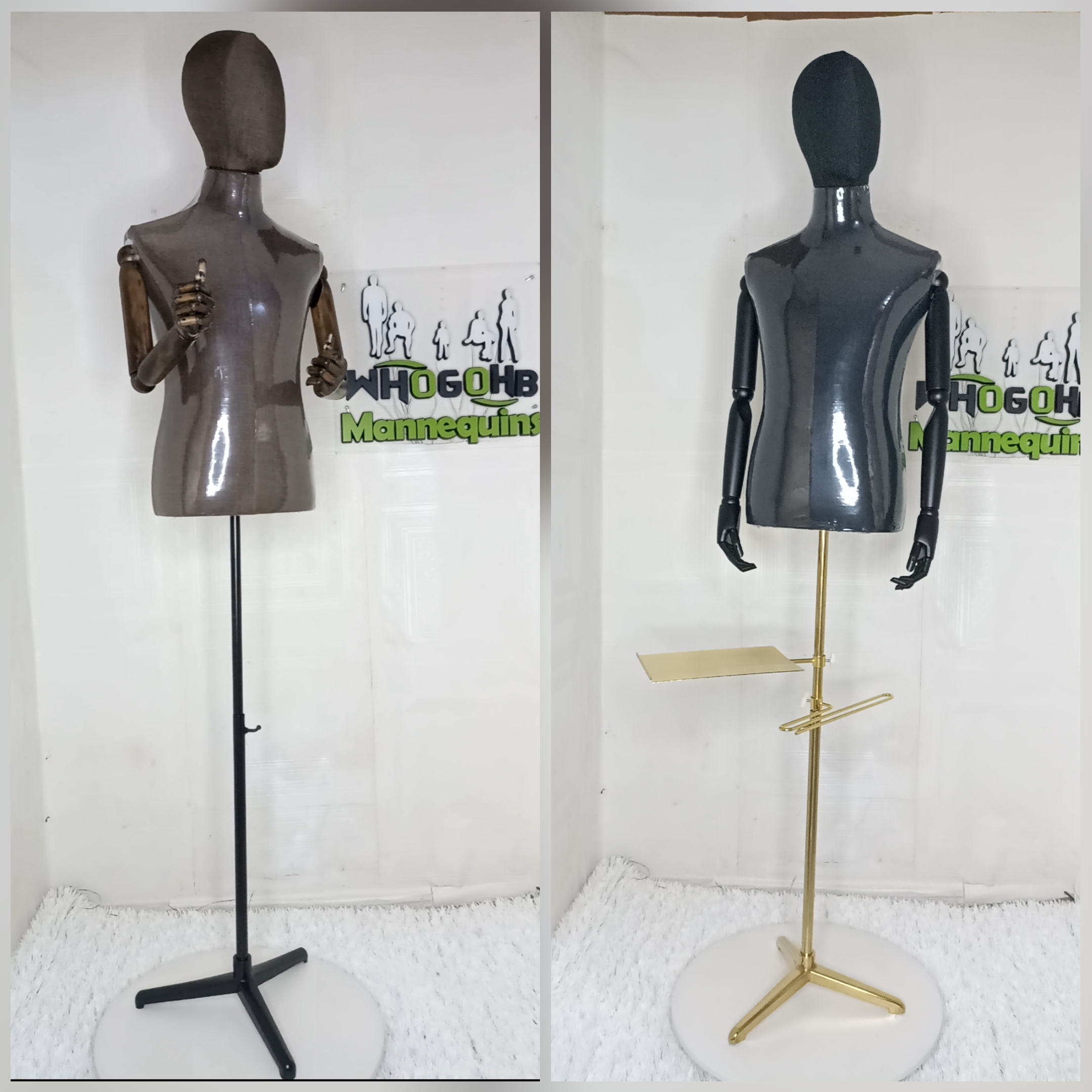 Tom Half Body Male Dressform Mannequin with wooden skeleton hands and Detachable Head