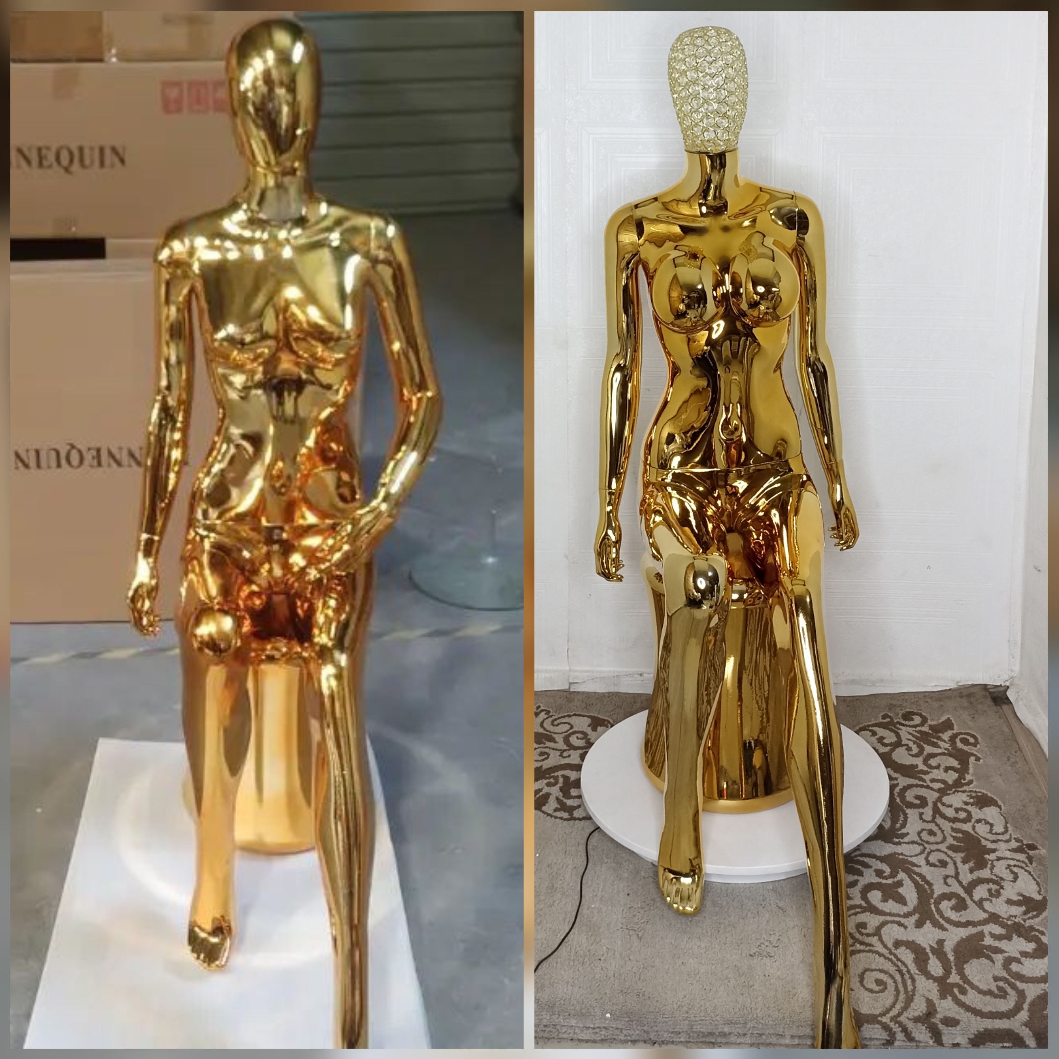 Sitting Seated Chrome Gold Female Mannequin