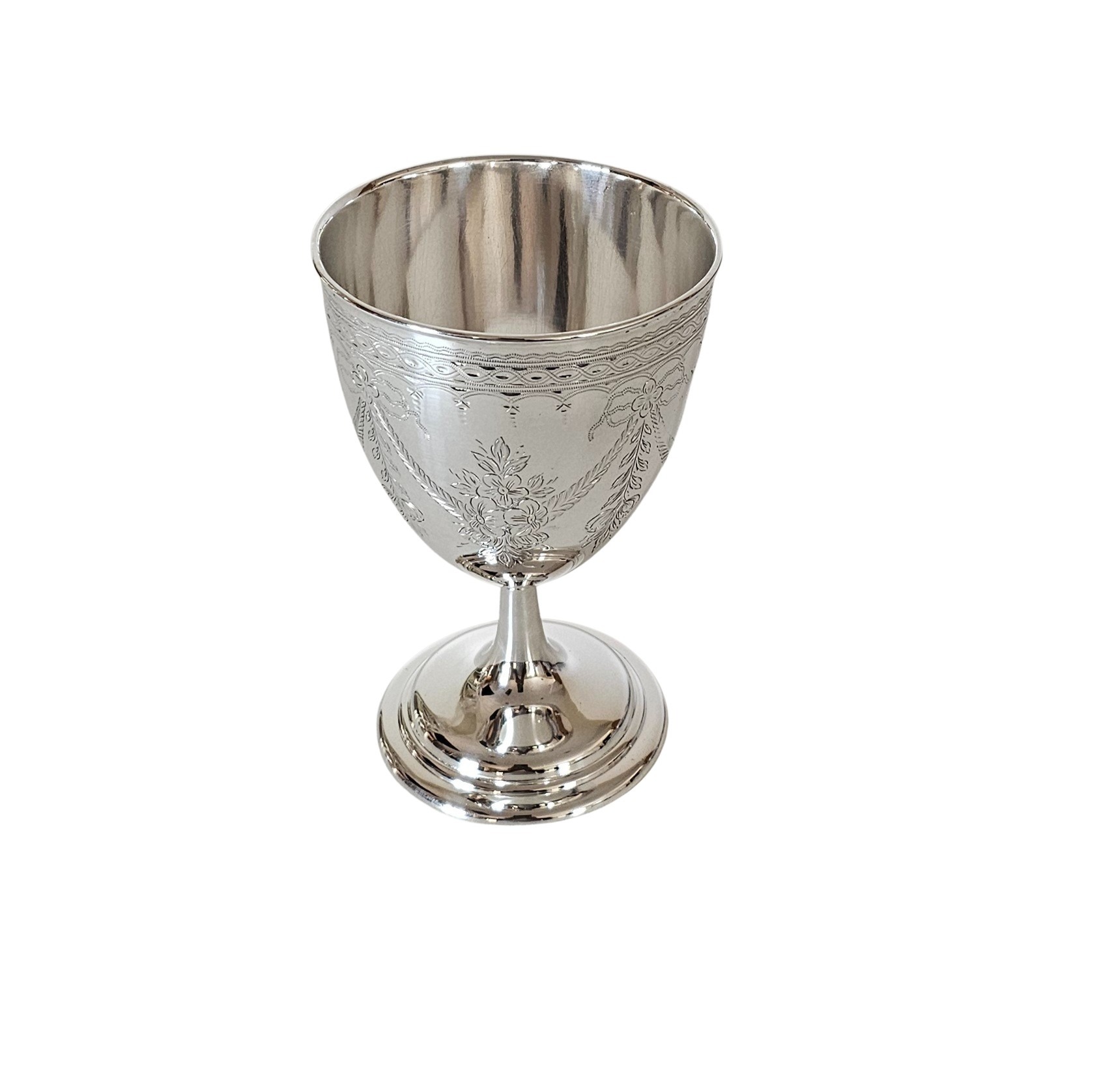 Engraved Goblet 5.75"h x 3.75"w English Silver Plate c.1875.SKU:ANT4346