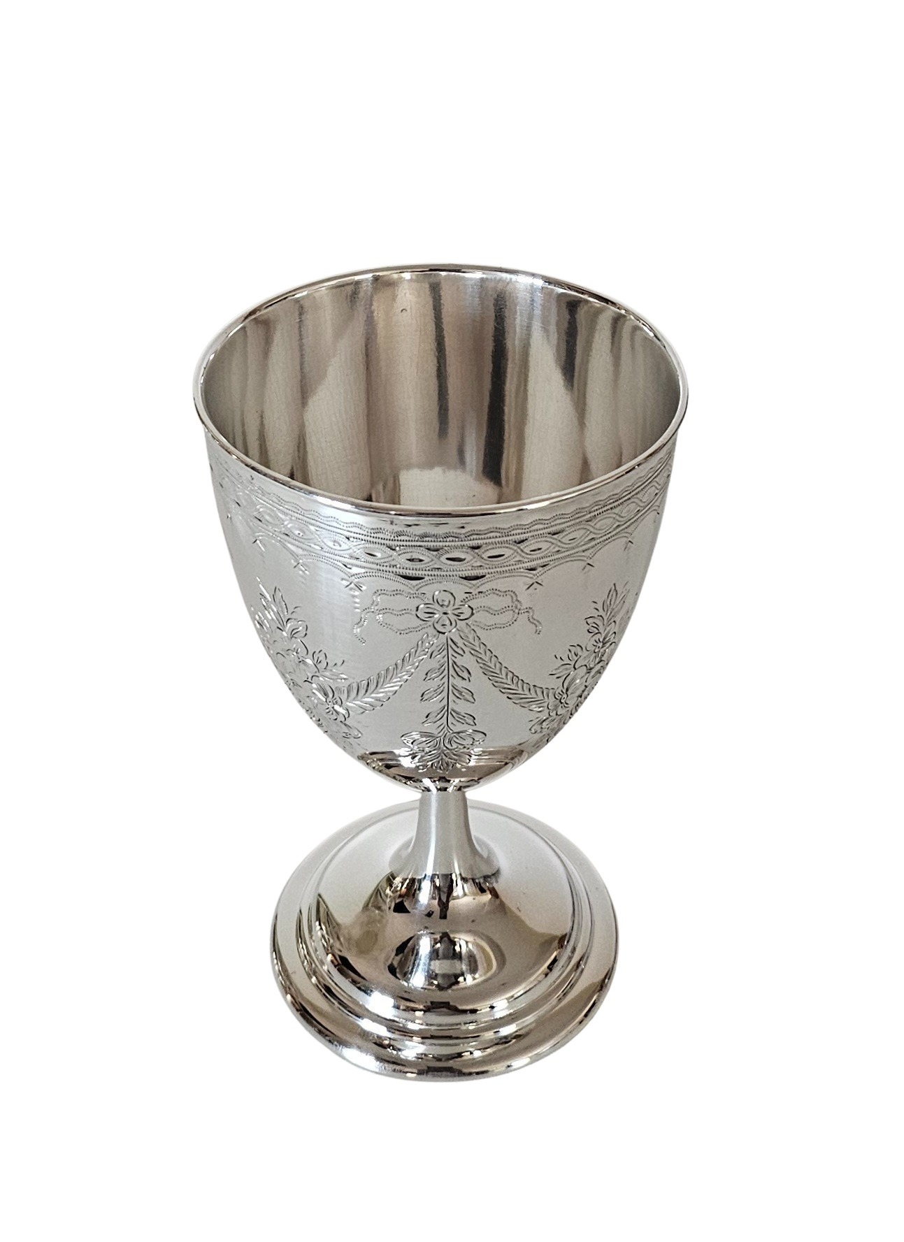 Engraved Goblet 5.75"h x 3.75"w English Silver Plate c.1875.SKU:ANT4346