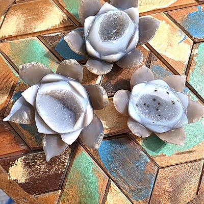 Agate Geode Lotus Carvings Agate Geode Lotus Carvings