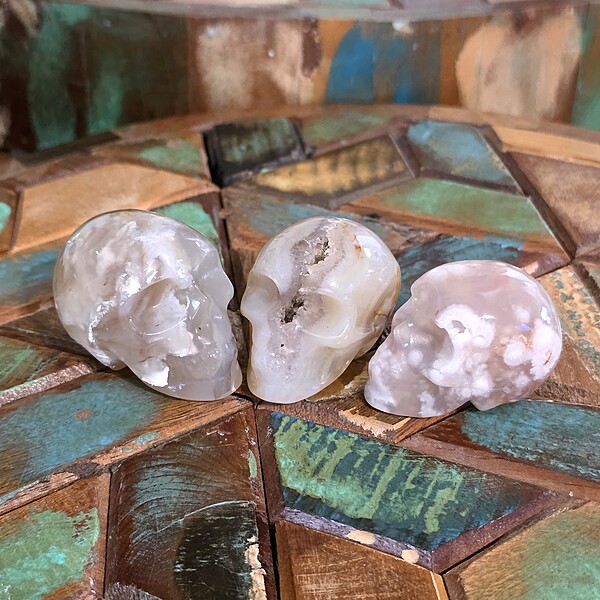 Flower Agate Skulls