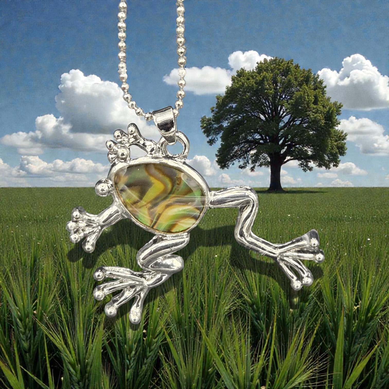 Frog Paua Shell Pendant Necklace