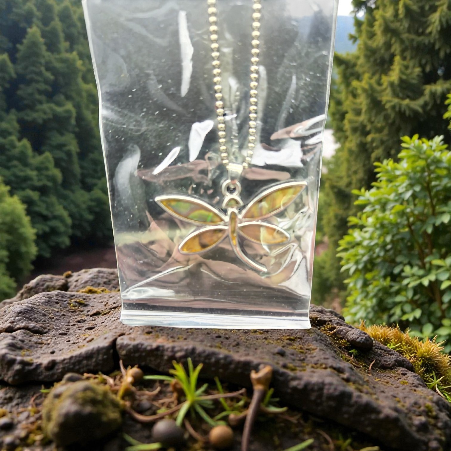 Dragonfly Paua Shell Pendant Necklace