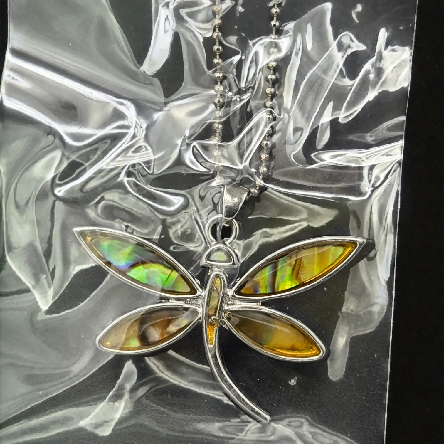 Dragonfly Paua Shell Pendant Necklace
