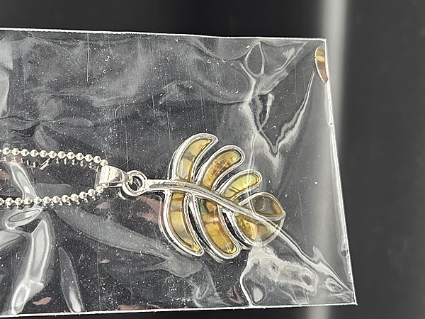 Monstera Leaf Paua Shell Pendant Necklace