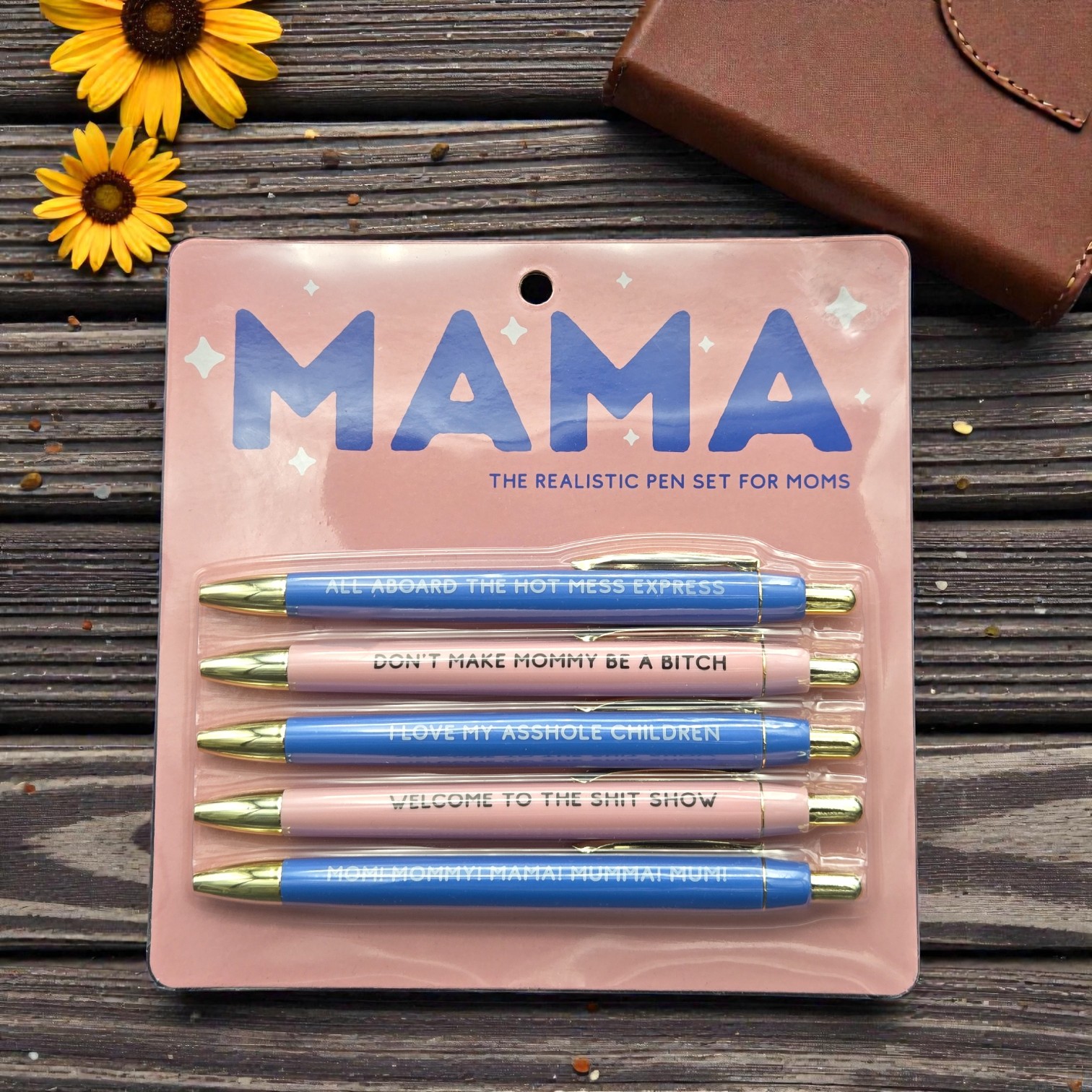 Mama Pen Set, The Realistic Pen Set for Moms (5-Pack, Black Ink)