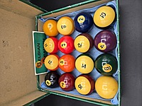 Vintage Belgian Aramith Striped Pool Balls, 2¼" Set