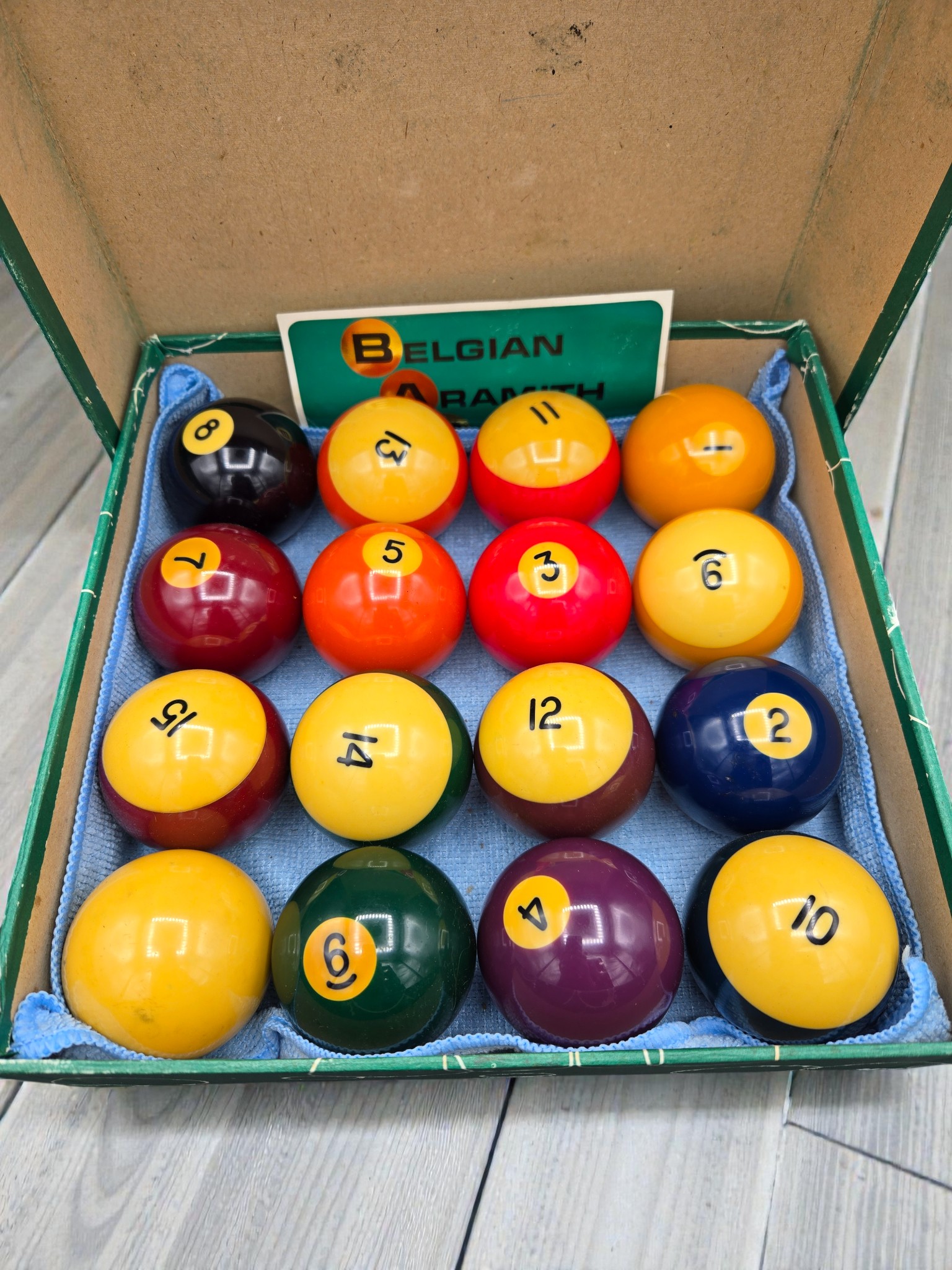 Vintage Belgian Aramith Striped Pool Balls, 2¼" Set