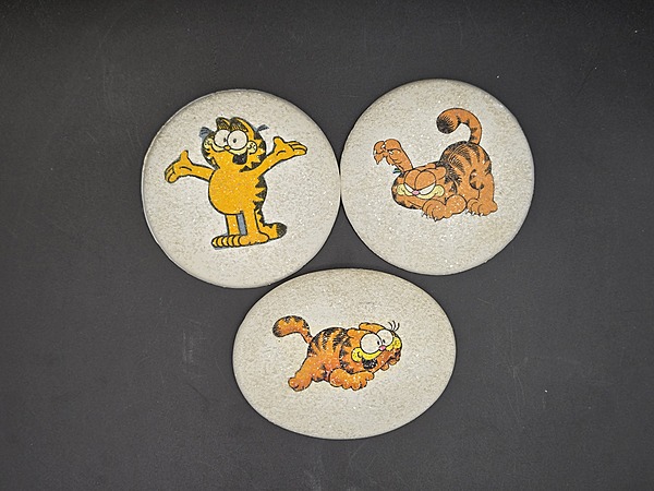 Vintage 1980s Garfield Glitter Wall Plaque Set, Handmade Plaster Art