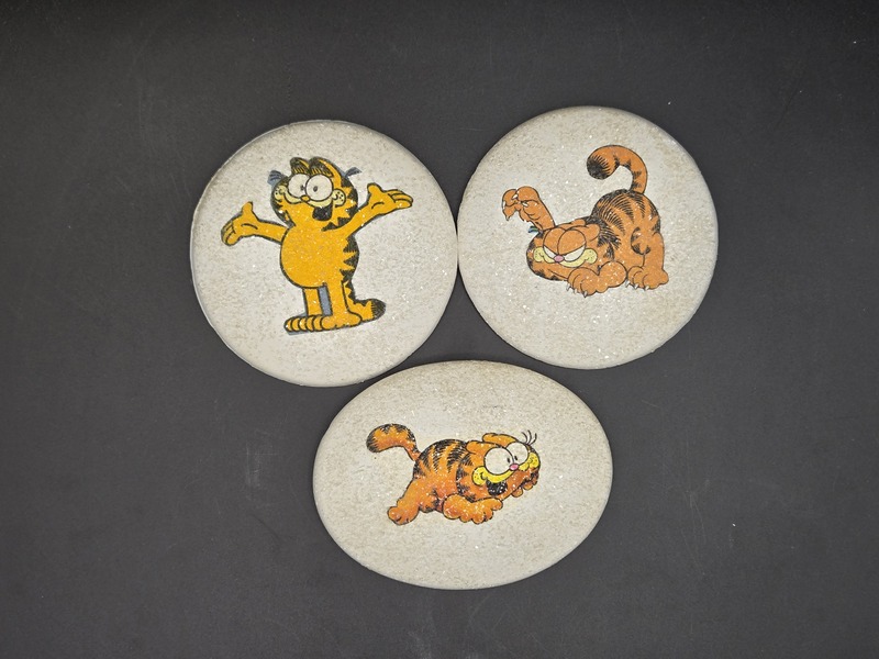 Vintage 1980s Garfield Glitter Wall Plaque Set, Handmade Plaster Art