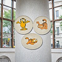 Vintage 1980s Garfield Glitter Wall Plaque Set, Handmade Plaster Art