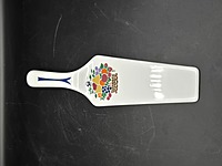 Vintage Ceramic Cake Server with Colorful Fruit Basket Design