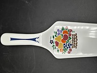 Vintage Ceramic Cake Server with Colorful Fruit Basket Design