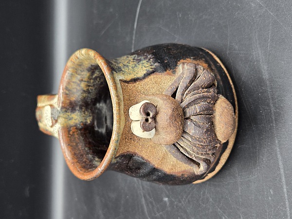 Vintage Handmade Stoneware Ugly Face Mug, 1980s Folk Pottery