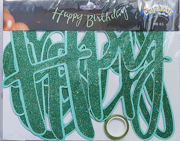 Glitter Happy Birthday Banner – Cursive Green