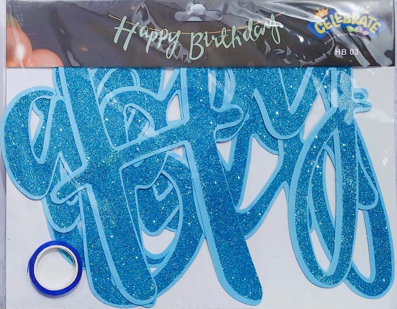 Glitter Happy Birthday Banner – Cursive Blue