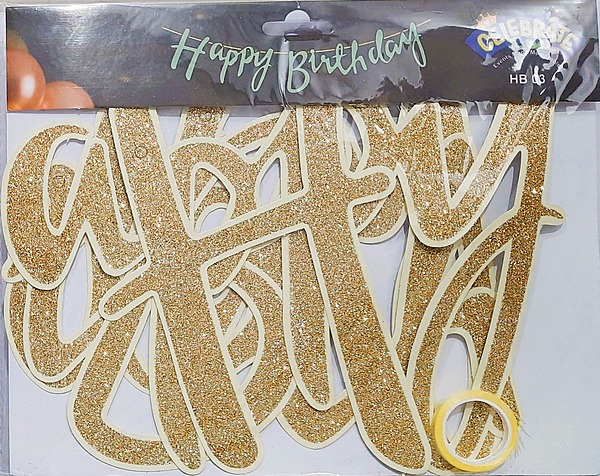 Glitter Happy Birthday Banner – Cursive Golden