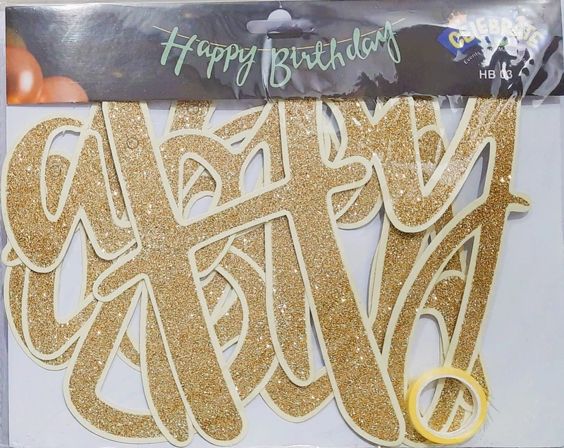 Glitter Happy Birthday Banner – Cursive Golden