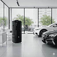 Compact Usha Instafresh floor standing water dispenser in a premium jet black matte texture.