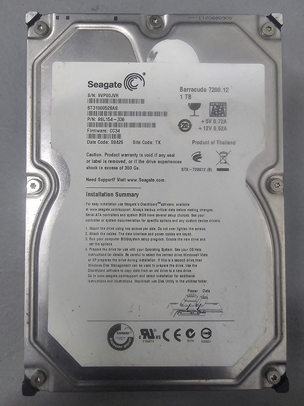 Seagate Hard Disk Drive 1 TB 7200 RPM HDD