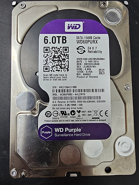 WD Purple 6TB Surveillance Hard Disk Drive - 5400 RPM Class SATA 6 Gb/s 64MB Cache 3.5 Inch - WD60PURX