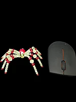 Handmade Uranium Glass Spider Figurine with Red Beads
