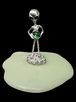 Pewter Alien Figurine on Handmade Custard Glass Base