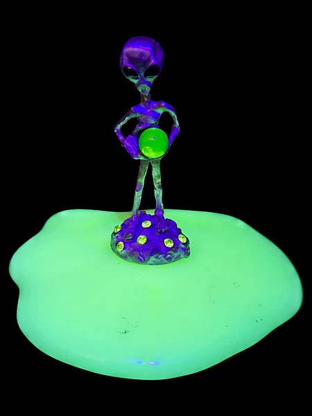 Pewter Alien Figurine on Handmade Custard Glass Base