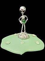 Pewter Alien Figurine on Handmade Jadeite Glass Base with Light Green Uranium Beads
