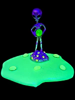 Pewter Alien Figurine on Handmade Jadeite Glass Base with Light Green Uranium Beads