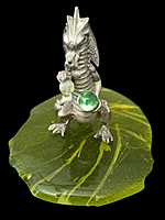 Pewter Dragon Figurine on Handmade Vaseline Glass Base