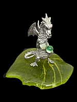 Pewter Dragon Figurine on Handmade Vaseline Glass Base