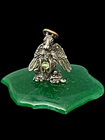 Pewter Devil Goat Figurine on Handmade Vaseline Glass Base
