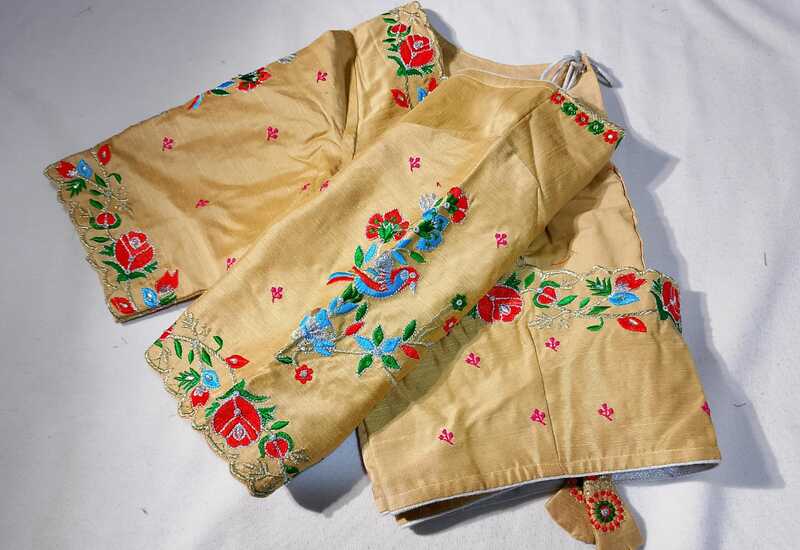 K036: Ready To Ship Beautiful Raw Silk Gold Work Blouse
