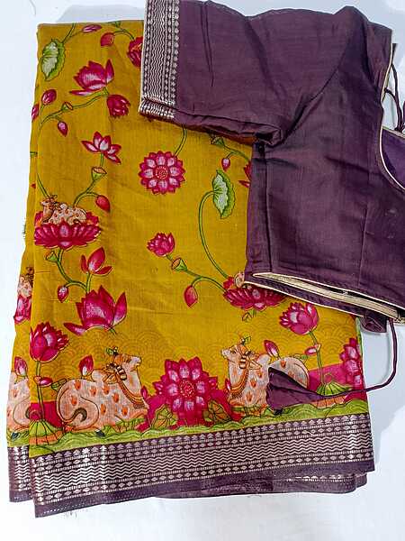 J439: Ready To Ship Beautiful Kalamkari Saree With Stitched Blouse J439: Ready To Ship Beautiful Kalamkari Saree With Stitched Blouse