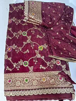 J438: Ready To Ship Beautiful Pure Munga Crepe Saree With All Over Sequnce Work With Stitched Blouse