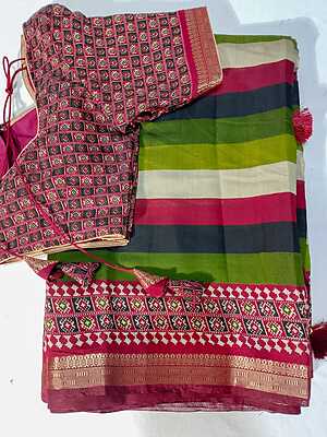 J456: Ready To Ship Beautiful  Maheshwari Silk Saree With Stitched Blouse