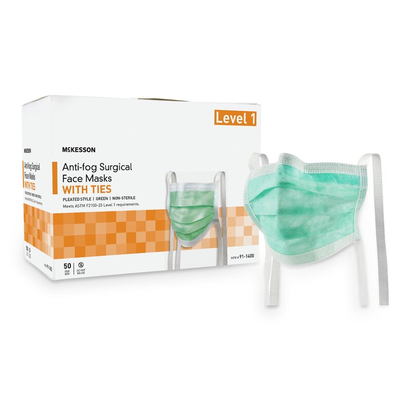 McKesson Surgical Mask, ASTM Level 1, Anti-Fog, Tie Closure, One Size Fits Most