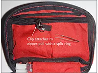The clip attaches to a zipper pull with a split ring