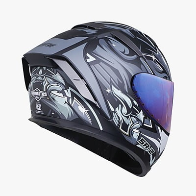 STEELBIRD SA-2 VILLAIN GLOSSY BLACK/GREY C/V (L) + EXTRA CHROME VISOR