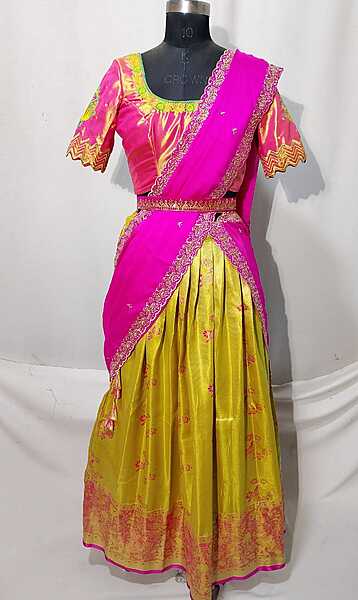 K099: Ready To Ship Beautiful Semi Kanchipattu Work Lehanga Set