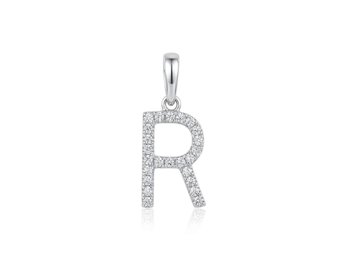 Dije con Letra R de oro blanco y diamantes