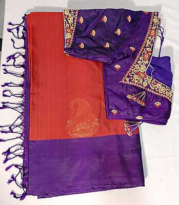 J123: Ready To Ship Beautiful Pure Kanchipattu Saree With Stitched Embroidery Work Blouse