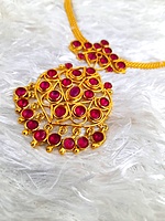 Panchalokam/Copper/Impon One Gram Gold Finish & Real Kempstones Short Necklace/Attigai/Addige
