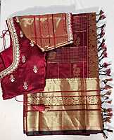 D194: Ready To Ship Beautiful Pure Mangalariri Saree With Stitched Embroidery Work Blouse