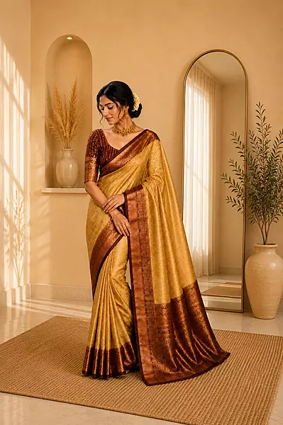 Banarasi soft silk cream with maroon