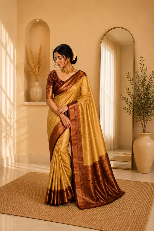 Banarasi soft silk cream with maroon