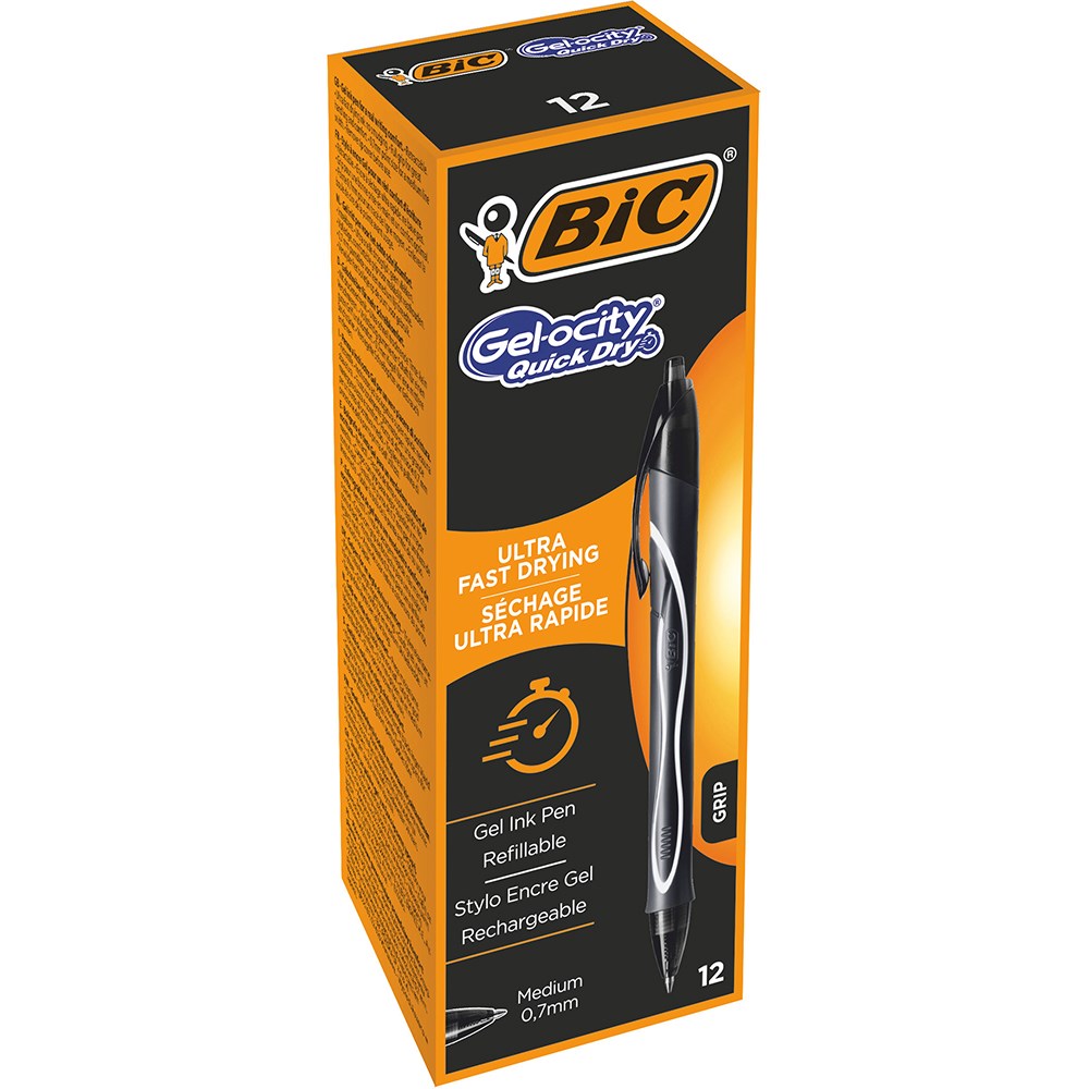 Bic Gelocity Gel Pen Retractable Medium 0.7mm Black Pack  of 12
